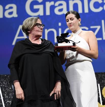 September 9, 2023, VENICE: Polish filmmaker Agnieszka Holland (L) holds with Polish co-director Katarzyna Warzecha (R) the Special Jury Prize for her movie Zielona Granica (Green Border) during the closing ceremony of the 80th annual Venice International Film Festival, in Venice, Italy, 09 September 2023. The 80th edition of the Venice Film Festival runs from 30 August to 09 September 2023. ANSA CLAUDIO ONORATI. VENICE  - ZUMAa110 20230909_zaf_a110_080 Copyright: xClaudioxOnoratix