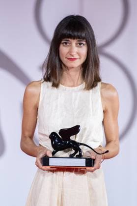 Venice Winners Red Carpet Katia Khazak poses with the Horizons Best Actor Award on the name of Tergel Bold-Erdene for City of Wind during the Winners Red Carpet as part of the 80th Venice Film Festival (Mostra) in Venice, Italy on September 09, 2023. Photo by Aurore Marechal ABACAPRESS.COM Venice Italy  Copyright: xMarechalxAurore ABACAx 867017_018 MarechalxAurore ABACAx 867017_018