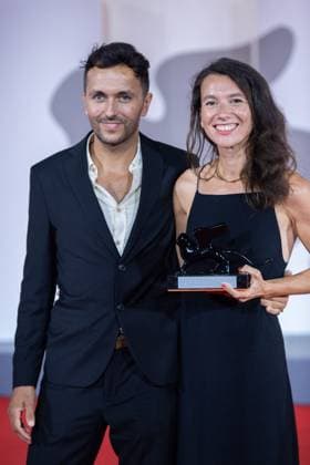 Venice Winners Red Carpet Ilan Cohen and Marion Burger pose with the Immersive Achievement Prize Award for the movie Emperor during the Winners Red Carpet as part of the 80th Venice Film Festival (Mostra) in Venice, Italy on September 09, 2023. Photo by Aurore Marechal ABACAPRESS.COM Venice Italy  Copyright: xMarechalxAurore ABACAx 867017_067 MarechalxAurore ABACAx 867017_067