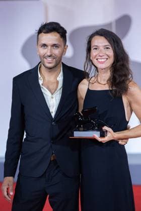 Venice Winners Red Carpet Ilan Cohen and Marion Burger pose with the Immersive Achievement Prize Award for the movie Emperor during the Winners Red Carpet as part of the 80th Venice Film Festival (Mostra) in Venice, Italy on September 09, 2023. Photo by Aurore Marechal ABACAPRESS.COM Venice Italy  Copyright: xMarechalxAurore ABACAx 867017_070 MarechalxAurore ABACAx 867017_070
