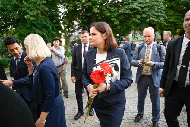 STOCKOHLM 20230911 Belarusian opposition leader and former presidential candidate Svetlana Tikhanovskaya before receiving the Anna Lindh Award at a memorial ceremony in Katarina Church 20 years after Anna Lindhs passing Stockholm Sweden x10080x  Copyright: xFredrikxSandberg TTx ANNA LIND-PRISET 2023 TTABB0000000000212961