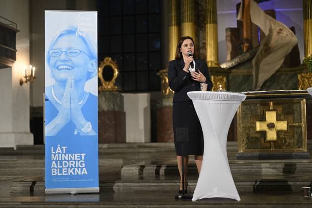 STOCKOHLM 20230911 Belarusian opposition leader and former presidential candidate Svetlana Tikhanovskaya delivers a speech at the Anna Lindh Prize award ceremony in Katarina Church 20 years after Anna Lindhs death Stockholm Sweden x10080x  Copyright: xFredrikxSandberg TTx ANNA LIND-PRISET 2023 TTABB0000000000212998