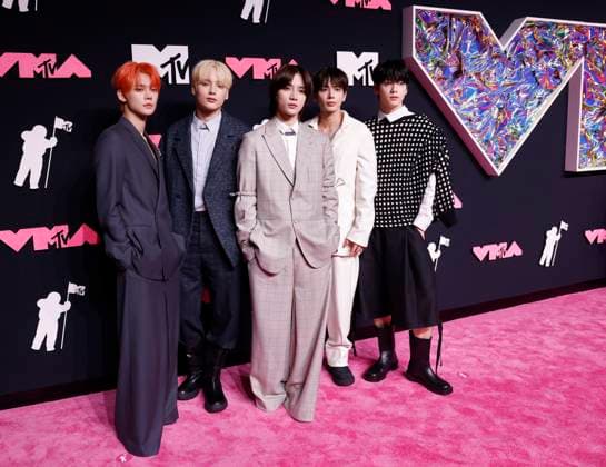 Tomorrow X Together arrives on the red carpet at the 2023 MTV Video Music Awards VMA s at the Prudential Center in Newark, New Jersey, on Tuesday, September 12, 2023.  NYP20230912140 JOHNxANGELILLO