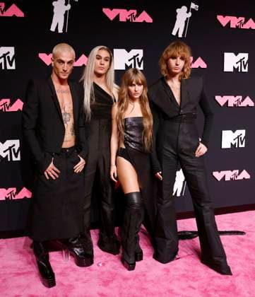 Performers Maneskin arrive on the red carpet at the 2023 MTV Video Music Awards VMA s at the Prudential Center in Newark, New Jersey, on Tuesday, September 12, 2023.  NYP20230912146 JOHNxANGELILLO