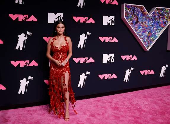Selena Gomez arrives on the red carpet at the 2023 MTV Video Music Awards VMA s at the Prudential Center in Newark, New Jersey, on Tuesday, September 12, 2023.  NYP20230912171 JOHNxANGELILLO