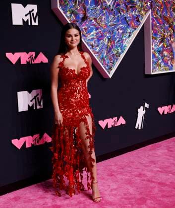 Selena Gomez arrives on the red carpet at the 2023 MTV Video Music Awards VMA s at the Prudential Center in Newark, New Jersey, on Tuesday, September 12, 2023.  NYP20230912170 JOHNxANGELILLO
