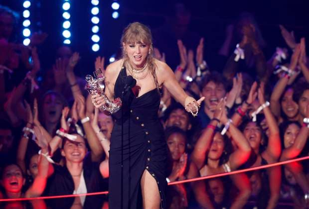 Taylor Swift accepts the Best Pop award for Anti-Hero during the 2023 MTV Video Music Awards VMA s at the Prudential Center in Newark, New Jersey, on Tuesday, September 12, 2023.  NYP20230912192 JOHNxANGELILLO