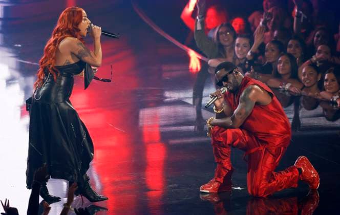 Sean Diddy Combs performs with Keyshia Cole before accepting the Global Icon award during the 2023 MTV Video Music Awards VMA s at the Prudential Center in Newark, New Jersey, on Tuesday, September 12, 2023.  NYP20230912226 JOHNxANGELILLO