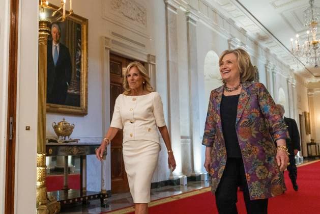 United States First Lady Jill Biden and Former US Secretary of State Hillary Clinton enters the East Room of the White House ahead of the 2023 Praemium Imperiale Laureate ceremony in Washington, DC on Tuesday, September 12, 2023. The Praemium Imperiale is a global arts prize awarded annually by the Japan Art Association for lifetime achievement in the arts. Copyright: xCNPx xMediaPunchx