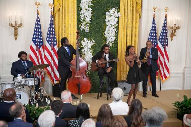 Members of the Harlem School of the Arts, along with Wynton Marsalis preform in the East Room of the White House during the 2023 Praemium Imperiale Laureate ceremony in Washington, DC on Tuesday, September 12, 2023. The Praemium Imperiale is a global arts prize awarded annually by the Japan Art Association for lifetime achievement in the arts. Copyright: xCNPx xMediaPunchx