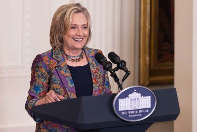 Former US Secretary of State Hillary Clinton gives remarks in the East Room of the White House during the 2023 Praemium Imperiale Laureate ceremony in Washington, DC on Tuesday, September 12, 2023. The Praemium Imperiale is a global arts prize awarded annually by the Japan Art Association for lifetime achievement in the arts. Copyright: xCNPx xMediaPunchx