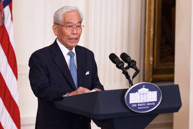 Hisashi Hieda, Chairman of the Japan Art Association gives remarks in the East Room of the White House during the 2023 Praemium Imperiale Laureate ceremony in Washington, DC on Tuesday, September 12, 2023. The Praemium Imperiale is a global arts prize awarded annually by the Japan Art Association for lifetime achievement in the arts. Copyright: xCNPx xMediaPunchx