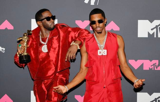 Sean P. Diddy Combs and his son King Combs arrive in the press room at the 2023 MTV Video Music Awards VMA s at the Prudential Center in Newark, NJ on Tuesday, September 12, 2023.  NYP20230912295 JASONxSZENES