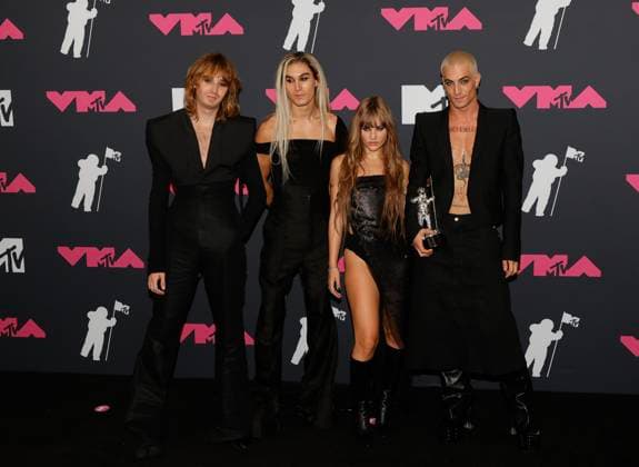 Maneskin arrive in the press room at the 2023 MTV Video Music Awards VMA s at the Prudential Center in Newark, NJ on Tuesday, September 12, 2023.  NYP20230912838 JASONxSZENES