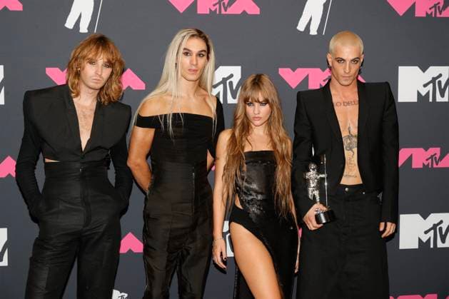 Maneskin arrive in the press room at the 2023 MTV Video Music Awards VMA s at the Prudential Center in Newark, NJ on Tuesday, September 12, 2023.  NYP20230912839 JASONxSZENES