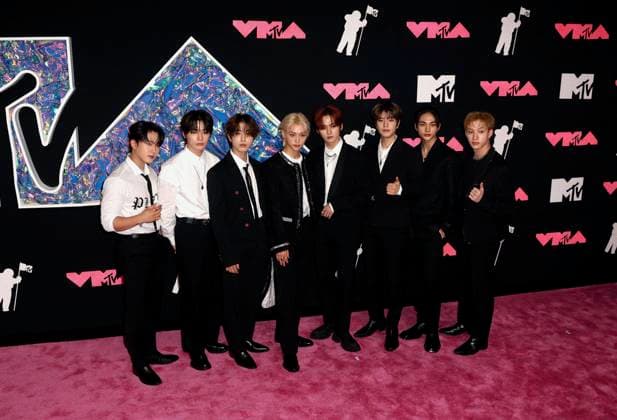 MTV Video Music Awards 2023 - Arrivals - NJ Stray Kids - Changbin, I.N, Han, Felix, Lee Know, Seungmin, Hyunjin and Bang Chan attend the 2023 MTV Video Music Awards at the Prudential Center in New Jersey on September 12, 2023. Photo by Charles Guerin ABACAPRESS.COM Newark NJ United States  Copyright: xGuerinxCharles ABACAx 867484_053 GuerinxCharles ABACAx 867484_053