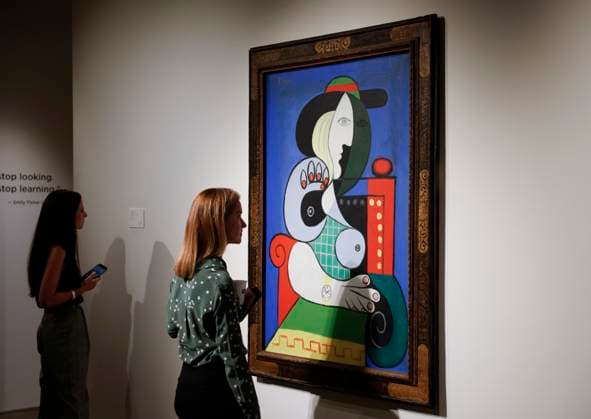 Femme a la montre, 1932 oil on canvas by Pablo Picasso is on display as part of the Emily Fisher Landau Collection at Sotheby s on Wednesday, September 13, 2023 in New York City. The Picasso is estimated to sell in excess of $120 million.  NYP20230913103 JOHNxANGELILLO