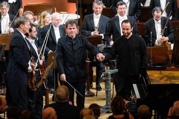 Russian-German pianist Igor Levit (right) and conductor Jakub Hrusa with Wiener Philharmoniker perform at the Dvorak s Prague international music festival in Prague, Czech Republic, September 13, 2023. (CTKxPhoto MichalxKamaryt) CTKPhotoP2023091309487  CTKPhotoP2023091309487