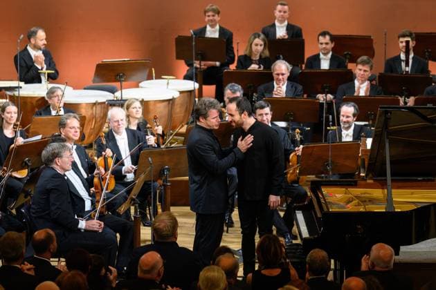 Russian-German pianist Igor Levit (right) and conductor Jakub Hrusa with Wiener Philharmoniker perform at the Dvorak s Prague international music festival in Prague, Czech Republic, September 13, 2023. (CTKxPhoto MichalxKamaryt) CTKPhotoP2023091309488  CTKPhotoP2023091309488
