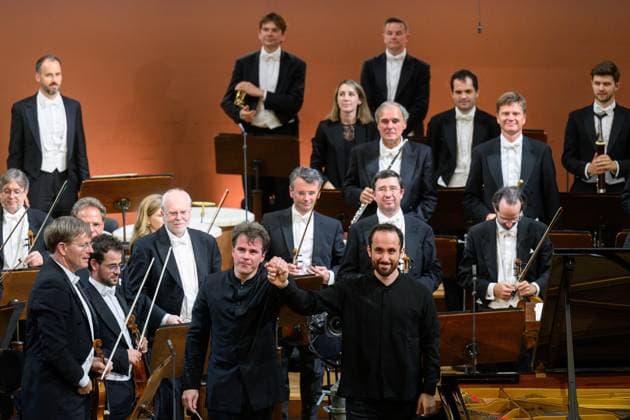 Russian-German pianist Igor Levit (right) and conductor Jakub Hrusa with Wiener Philharmoniker perform at the Dvorak s Prague international music festival in Prague, Czech Republic, September 13, 2023. (CTKxPhoto MichalxKamaryt) CTKPhotoP2023091309490  CTKPhotoP2023091309490