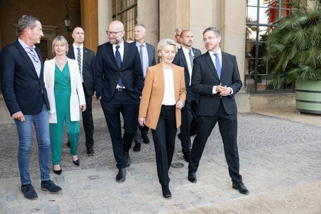 Ursula von der Leyen middle, President of the European Commission, politician , M100 Sanssouci Colloquium Presentation of the M100 Media Award on 14 September 2023, 14 9 2023, Orangerie Sanssouci, Park Sanssouci, Potsdam, Brandenburg, Germany kreativmedia_m100_71