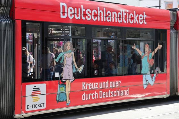 Erfurt 14 09 2023, Erfurt, a streetcar with the inscription Germany ticket