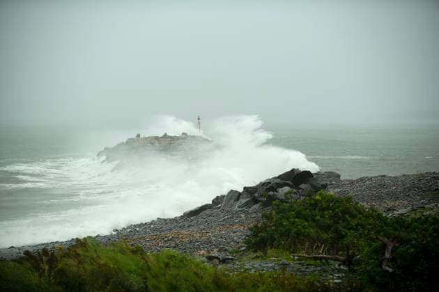 September 16, 2023, Port Maitland, NS, Canada: Waves crash against a breakwater in Port Maitland, N.S. as post-tropical cyclone Lee approaches on Saturday, Sept. 16, 2023. Port Maitland Canada  - ZUMAc35_ 20230916_zaf_c35_024 Copyright: xBillxCurryx