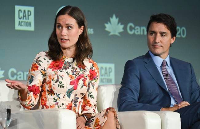 September 16, 2023, Montreal, PQ, Canada: Prime Minister Justin Trudeau takes part in a leaders panel discussion alongside Sanna Marin, Former Prime Minister of Finland, at the Global Progress Action Summit in Montreal, Saturday, September 16, 2023. Montreal Canada  - ZUMAc35_ 20230916_zaf_c35_087 Copyright: xGrahamxHughesx