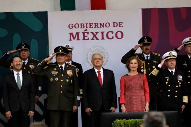 September 16, 2023, Mexico City, Mexico: The president of Mexico, Andres Manuel Lopez Obrador presided over the military parade for the 213th anniversary of national independence in the Zocalo in Mexico City. on September 16, 2023 in Mexico City, Mexico Mexico City Mexico - ZUMAe321 20230916_zia_e321_038 Copyright: xLuisxBarronx