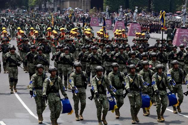 September 16, 2023, Mexico City, Mexico: Armed and public security forces participate in the military parade for the 213th anniversary of national independence in the Zocalo in Mexico City. on September 16, 2023 in Mexico City, Mexico Mexico City Mexico - ZUMAe321 20230916_zia_e321_067 Copyright: xLuisxBarronx