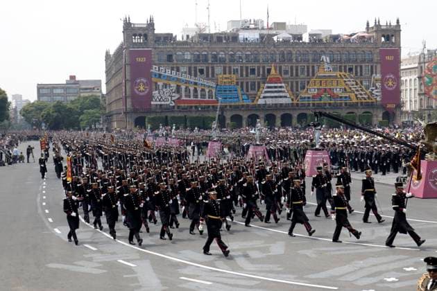 September 16, 2023, Mexico City, Mexico: Armed and public security forces participate in the military parade for the 213th anniversary of national independence in the Zocalo in Mexico City. on September 16, 2023 in Mexico City, Mexico Mexico City Mexico - ZUMAe321 20230916_zia_e321_090 Copyright: xLuisxBarronx