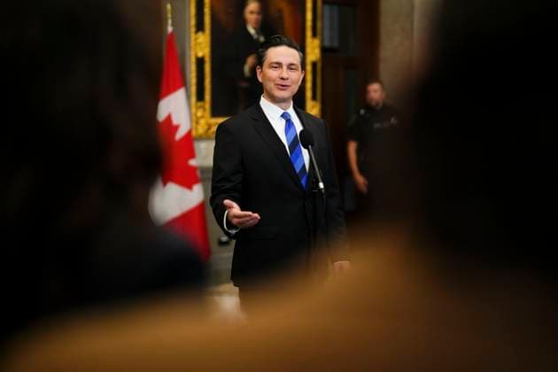 September 19, 2023, Ottawa, Ontario, Canada: Conservative Leader Pierre Poilievre speaks to reporters in the foyer of the House of Commons on Parliament Hill in Ottawa on Tuesday, Sept. 19, 2023. Ottawa Canada  - ZUMAc35_ 20230919_zaf_c35_015 Copyright: xSeanxKilpatrickx