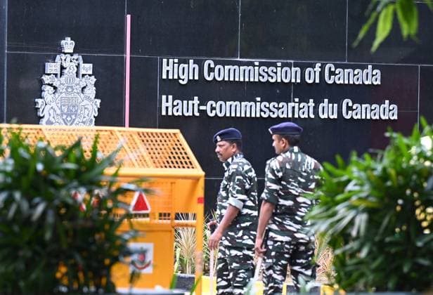 NEW DELHI, INDIA - SEPTEMBER 19: Heavy security deployed at High Commission of Canada on September 19, 2023 in New Delhi, India. A senior Canadian diplomat was ordered to leave India on September 19, New Delhi s foreign ministry said, hours after Ottawa expelled an Indian diplomat over the killing of a Sikh separatist near Vancouver. (Photo by Sonu Mehta Hindustan Times) Security Beefed Up Around Canadian High Commission In New Delhi