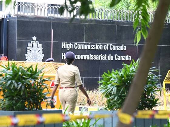 NEW DELHI, INDIA - SEPTEMBER 19: Heavy security deployed at High Commission of Canada on September 19, 2023 in New Delhi, India. A senior Canadian diplomat was ordered to leave India on September 19, New Delhi s foreign ministry said, hours after Ottawa expelled an Indian diplomat over the killing of a Sikh separatist near Vancouver. (Photo by Sonu Mehta Hindustan Times) Security Beefed Up Around Canadian High Commission In New Delhi