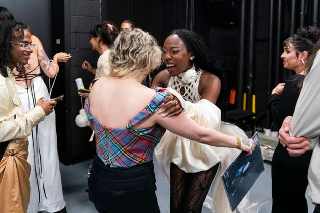 September 19, 2023, Toronto, ON, Canada: Debby Friday, right, celebrates backstage with band members after winning the 2023 Polaris Music Prize in Toronto, on Tuesday, Sept. 19, 2023. Toronto Canada  - ZUMAc35_ 20230919_zaf_c35_160 Copyright: xSpencerxColbyx