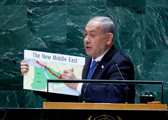 Bilder des Jahres 2023, News 09 September News Themen der Woche KW38 News Bilder des Tages New York, UNO Generalversammlung - Benjamin Netanjahu Rede Prime Minister of Israel Benjamin Netanyahu speaks at the UN General Assembly 78th session General Debate in UN General Assembly Hall at the United Nations Headquarters on Friday, September 22, 2023 in New York City.  NYP20230922101 JOHNxANGELILLO