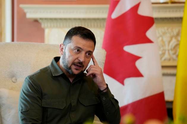 Kanada, Wolodymyr Selenskyj in Ottawa September 22, 2023, Ottawa, ON, Canada: Ukrainian President Volodymyr Zelenskyy speaks as he meets with Governor General Mary Simon (not shown) in Ottawa on Friday, Sept. 22, 2023. Ottawa Canada  - ZUMAc35_ 20230922_zaf_c35_003 Copyright: xAdrianxWyldx