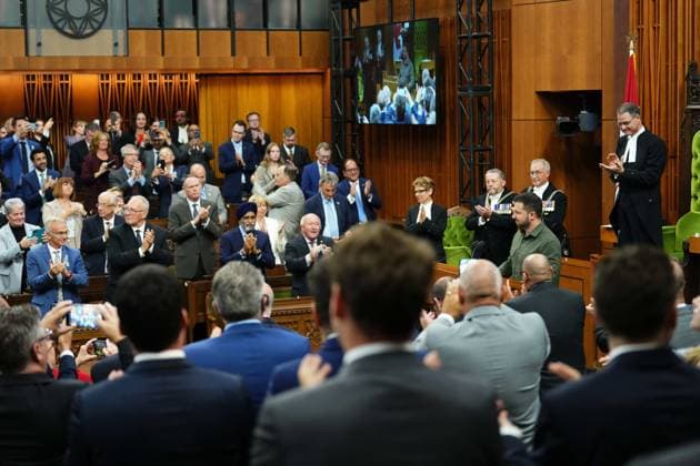 September 22, 2023, Ottawa, ON, Canada: Ukrainian President Volodymyr Zelenskyy delivers a speech in the House of Commons in Ottawa on Friday, Sept. 22, 2023. Ottawa Canada  - ZUMAc35_ 20230922_zaf_c35_089 Copyright: xSeanxKilpatrickx