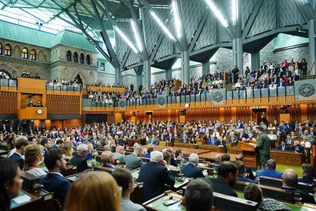 September 22, 2023, Ottawa, ON, Canada: Ukrainian President Volodymyr Zelenskyy delivers a speech in the House of Commons in Ottawa on Friday, Sept. 22, 2023. Ottawa Canada  - ZUMAc35_ 20230922_zaf_c35_105 Copyright: xSeanxKilpatrickx