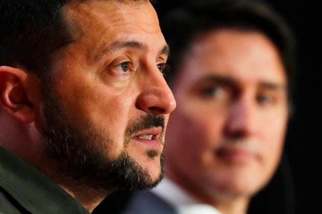 September 22, 2023, Ottawa, ON, Canada: Ukrainian President Volodymyr Zelenskyy and Prime Minister Justin Trudeau hold a joint media availability in Ottawa on Friday, Sept. 22, 2023. Ottawa Canada  - ZUMAc35_ 20230922_zaf_c35_208 Copyright: xSeanxKilpatrickx