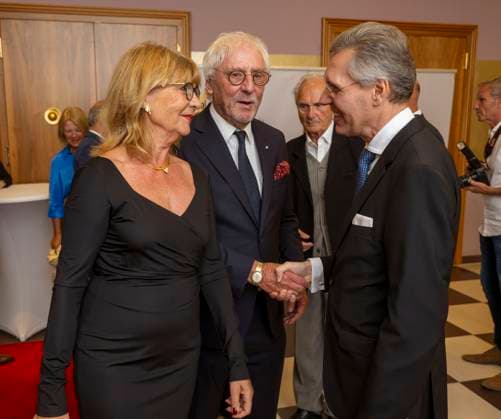 22 09 2023, International Classical Music Festival Festival of Nations 2023, at the Kurhaus Bad Wörishofen in Unterallgäu, opening concert in the Kursaal with pianist Igor Levit GER Before the reception of the guests of honor v li Claudia Halmer, actor Günther Maria Halmer at the reception of Intendant Winfried Roch 22 09 2023, Classical Music Festival