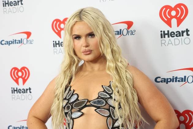 Ashlee Keating arrives for the iHeartRadio Music Festival at T-Mobile Arena in Las Vegas, Nevada on Saturday, September 23, 2023.  LAV20230923013 JAMESxATOA