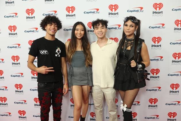 (L-R) Derek Trendz, Christina Liu, John Ngo and Joene Ziemba arrive for the iHeartRadio Music Festival at T-Mobile Arena in Las Vegas, Nevada on Saturday, September 23, 2023.  LAV20230923025 JAMESxATOA