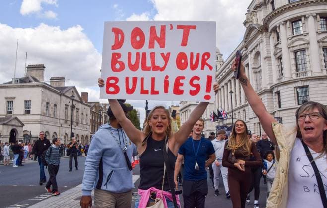 September 23, 2023, London, England, UK: Dog owners and supporters marched in Westminster in protest against the American Bully XL ban. The breed of dog is set to be banned in the UK following a series of attacks on people. London UK - ZUMAv130 20230923_zip_v130_075 Copyright: xVukxValcicx