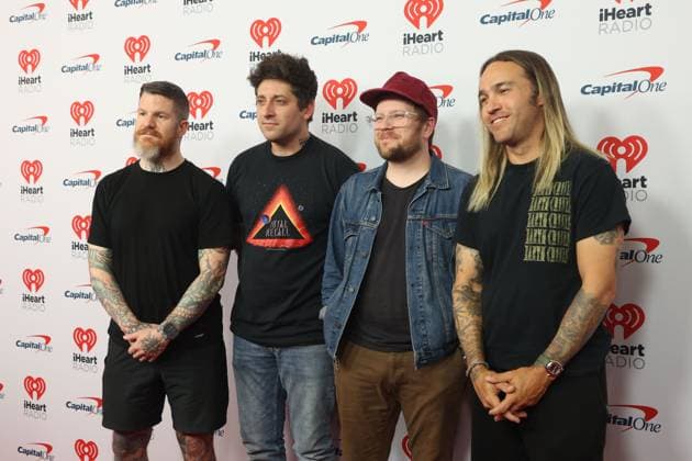 (L-R) Andy Hurley, Joe Trohman, Patrick Stump and Pete Wentz of Fall Out Boy arrive for the iHeartRadio Music Festival at T-Mobile Arena in Las Vegas, Nevada on Saturday, September 23, 2023.  LAV20230923059 JAMESxATOA