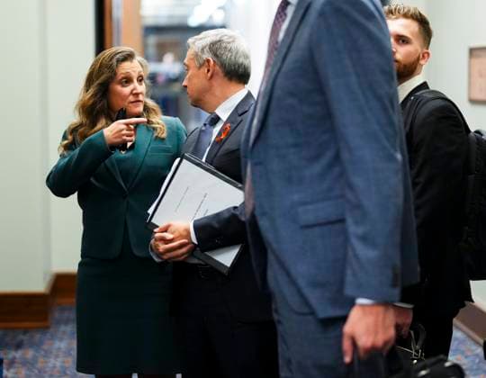 September 26, 2023, Ottawa, ON, Canada: Deputy Prime Minister and Finance Minister Chrystia Freeland arrives for a cabinet meeting on Parliament Hill in Ottawa on Tuesday, Sept. 26, 2023. Ottawa Canada  - ZUMAc35_ 20230926_zaf_c35_022 Copyright: xSeanxKilpatrickx