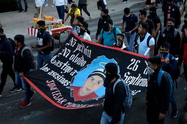 43 Missing Students 9th Anniversary - Mexico City Students from various Normal Teachers Schools participate in the march to commemorate the 9 years of the forced disappearance of the 43 students from the Ayotzinapa Normal School; They demand justice in the mobilization in Mexico City, Mexico, September 26, 2023. Photo by Luis Barron Eyepix Group ABACAPRESS.COM. Mexico City Mexico City Mexico  Copyright: xBarronxLuis Eyepix ABACAx 869360_003 BarronxLuis Eyepix ABACAx 869360_003