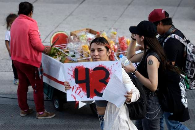 43 Missing Students 9th Anniversary - Mexico City Participants of the march to commemorate the 9 years of the forced disappearance of the 43 students from the Ayotzinapa Normal School; They demand justice in the mobilization in Mexico City, Mexico, September 26, 2023. Photo by Luis Barron Eyepix Group ABACAPRESS.COM. Mexico City Mexico City Mexico  Copyright: xBarronxLuis Eyepix ABACAx 869360_010 BarronxLuis Eyepix ABACAx 869360_010