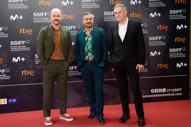 Donostia San Sebastian Basque Country 27 September 2023 San Sebastian Zinemaldia Film Festival Marc AndrÃ Grondin Actor , Xavier Legrand Director and Yves Jacques Actor at the red carpet photocall prior to the official screening of the film ˜Le Successeur™ within th