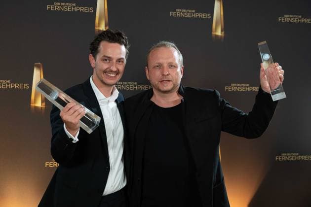 Award winners Max FILGES and Christoph SCHAUER, Musician, Best Music Fiction, Red Carpet, Red Carpet Show, Arrival, Arrival, German Television Award Ceremony, The Night of the Creatives The German Television Award 2023, German Television Award 2023 in Cologne, on 27 09 2022